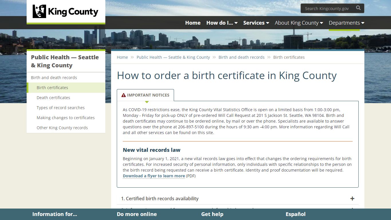 How to order a birth certificate in King County - King County